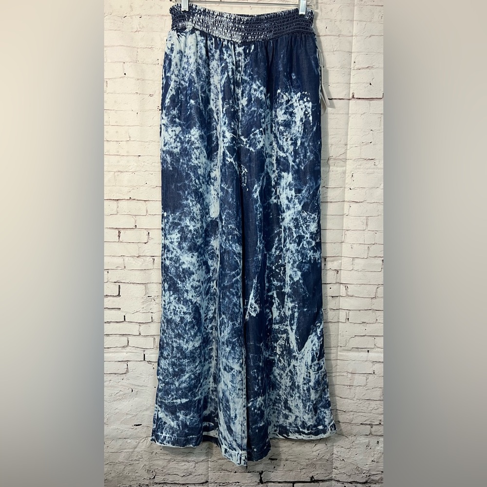NWT Venus Blue Tie Dye Wash Wide Leg Flare Pants Pull-on  Large Long Boho Lagenl - Picture 8 of 11